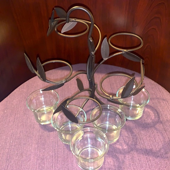 Brown Wrought Iron Tree With Branches And Leaves Candle Holder 8.5”Wx9”H - Picture 7 of 7